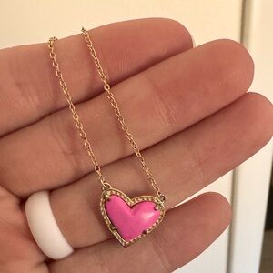 Ari Heart Gold Pendant Necklace in Neon Pink
